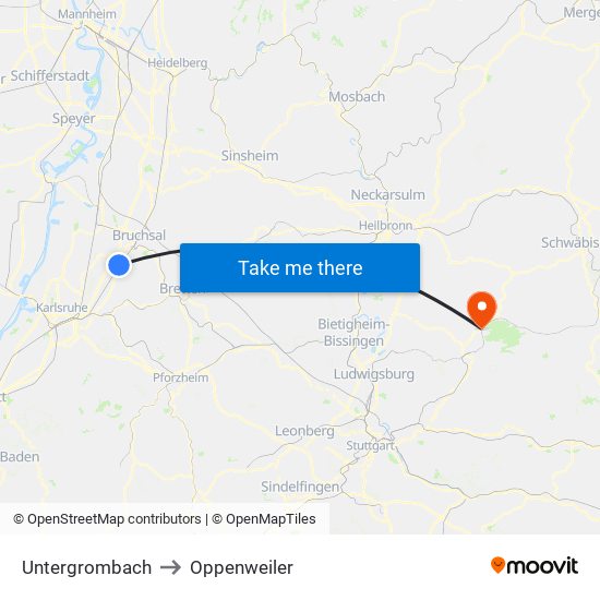 Untergrombach to Oppenweiler map