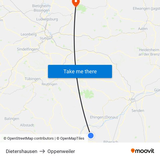 Dietershausen to Oppenweiler map