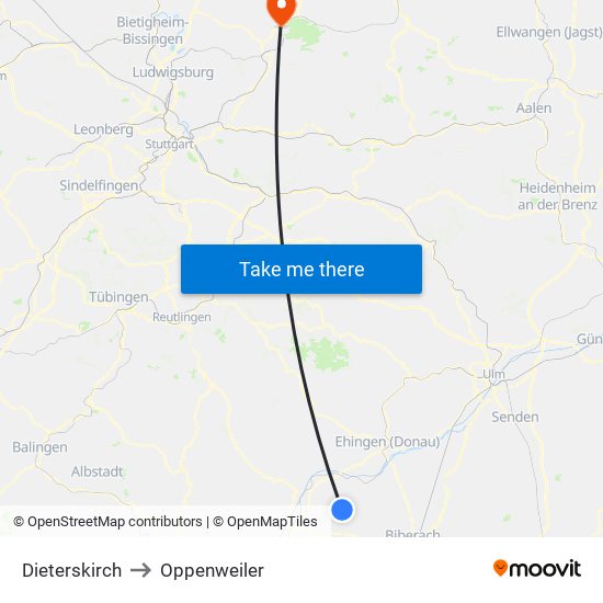 Dieterskirch to Oppenweiler map