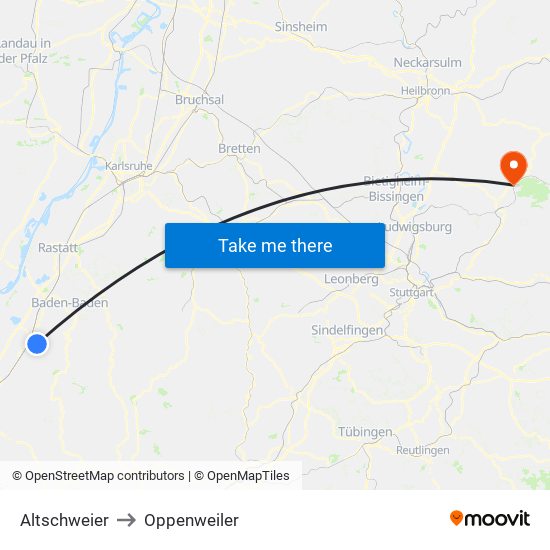 Altschweier to Oppenweiler map