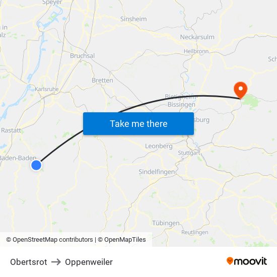 Obertsrot to Oppenweiler map