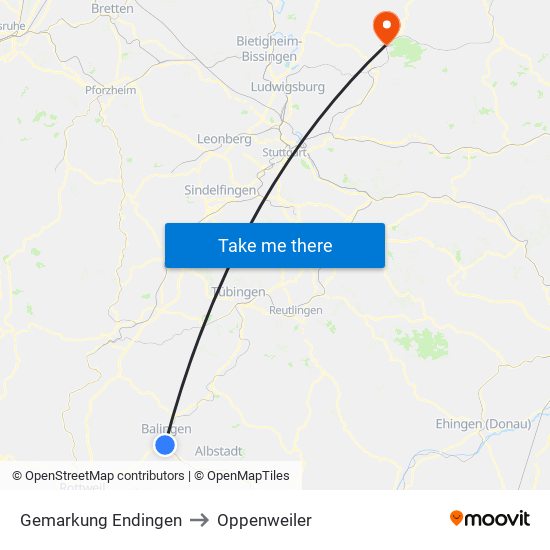 Gemarkung Endingen to Oppenweiler map