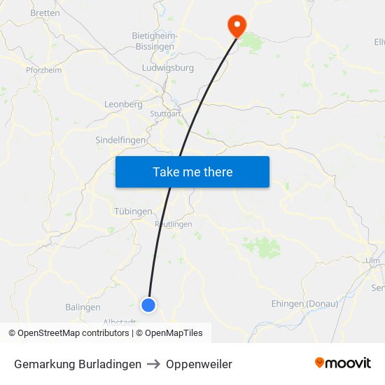 Gemarkung Burladingen to Oppenweiler map