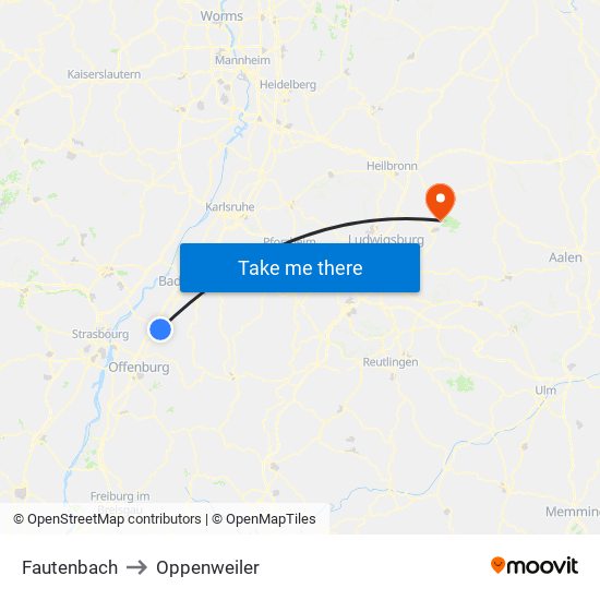 Fautenbach to Oppenweiler map