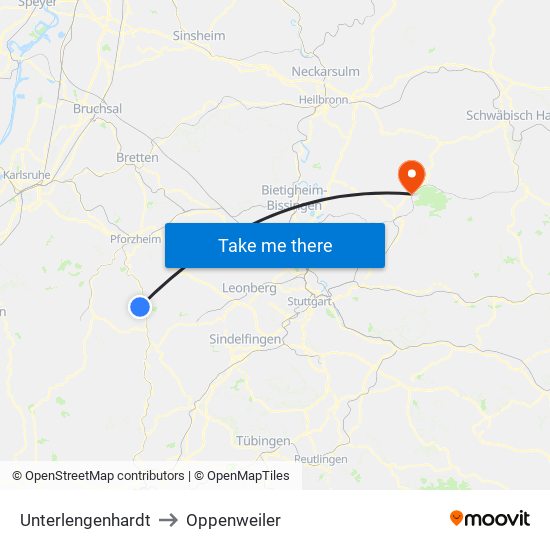 Unterlengenhardt to Oppenweiler map