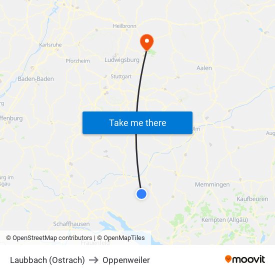 Laubbach (Ostrach) to Oppenweiler map