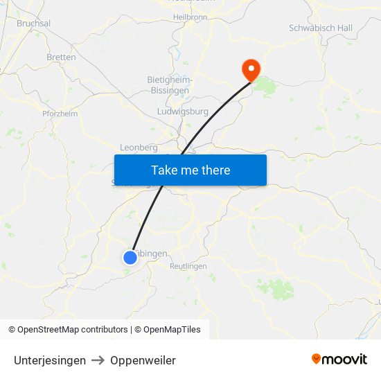 Unterjesingen to Oppenweiler map