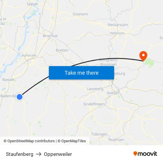 Staufenberg to Oppenweiler map