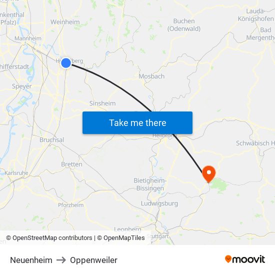 Neuenheim to Oppenweiler map
