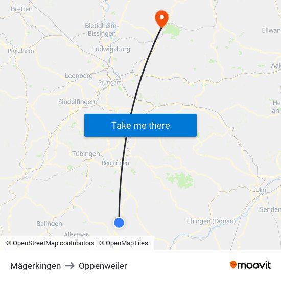 Mägerkingen to Oppenweiler map