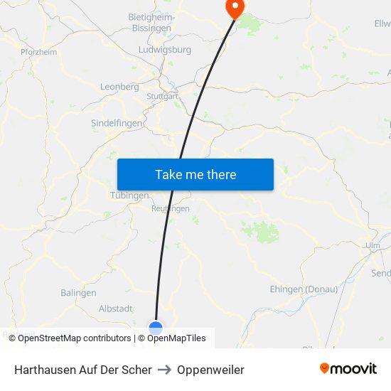 Harthausen Auf Der Scher to Oppenweiler map