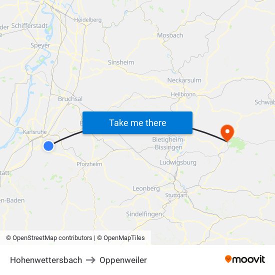 Hohenwettersbach to Oppenweiler map