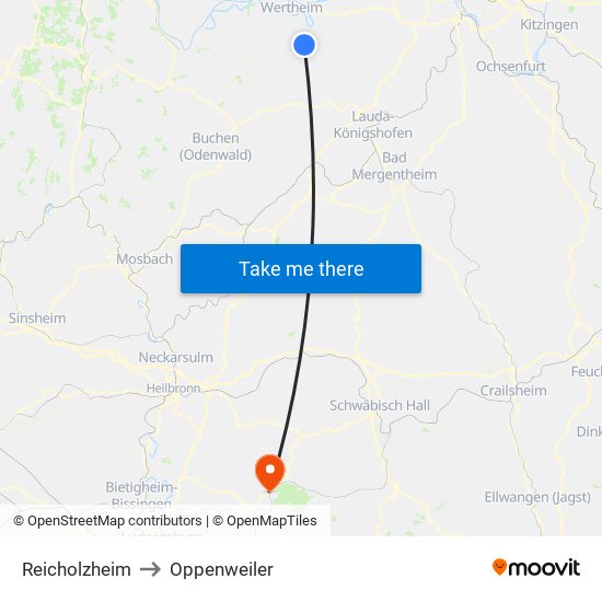 Reicholzheim to Oppenweiler map