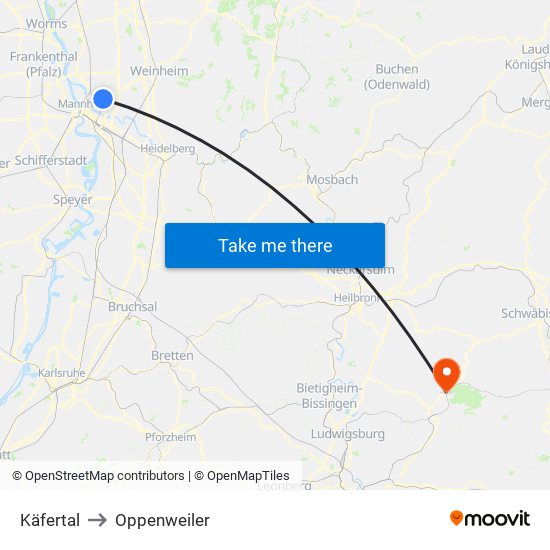 Käfertal to Oppenweiler map