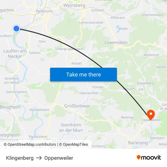 Klingenberg to Oppenweiler map