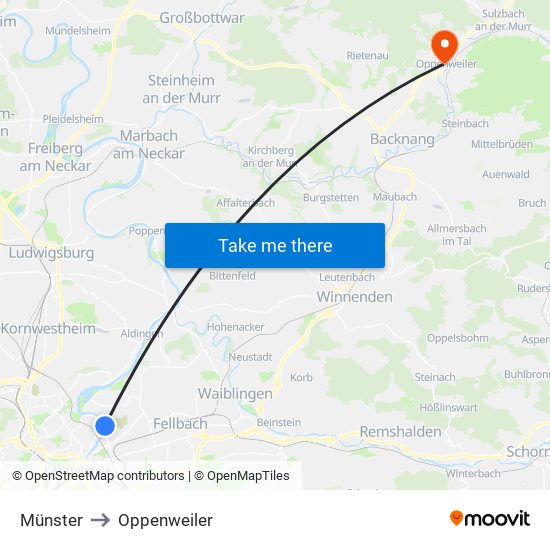 Münster to Oppenweiler map