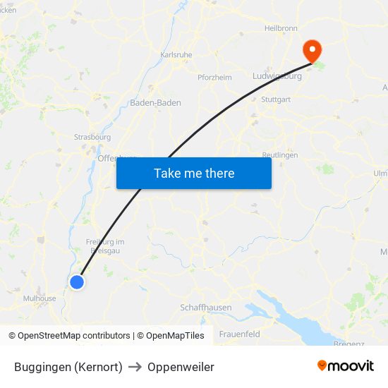 Buggingen (Kernort) to Oppenweiler map