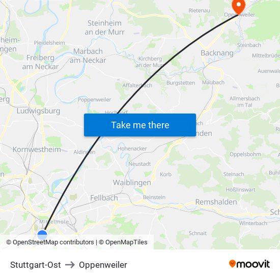 Stuttgart-Ost to Oppenweiler map