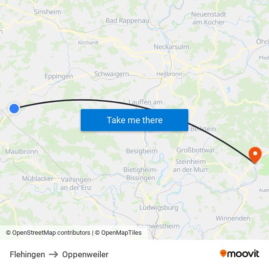 Flehingen to Oppenweiler map