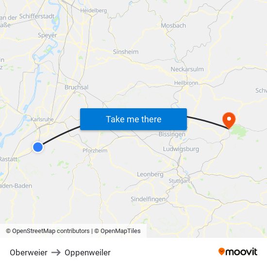 Oberweier to Oppenweiler map