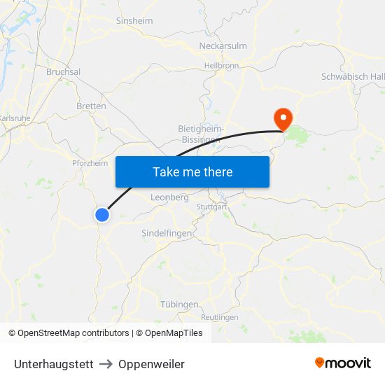 Unterhaugstett to Oppenweiler map