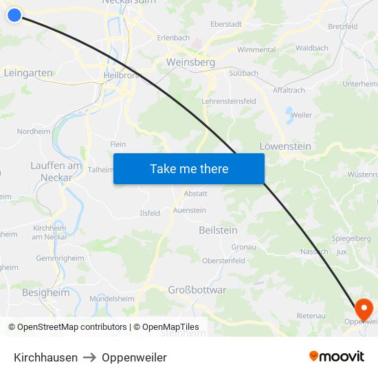Kirchhausen to Oppenweiler map