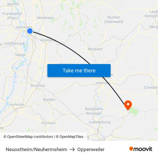 Neuostheim/Neuhermsheim to Oppenweiler map