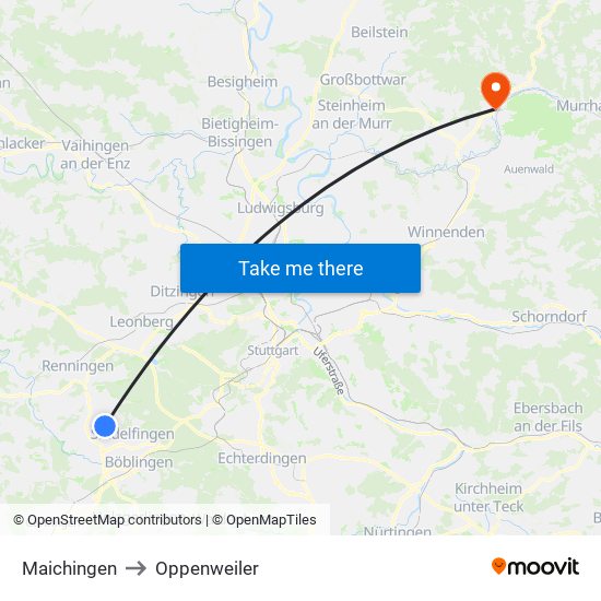 Maichingen to Oppenweiler map