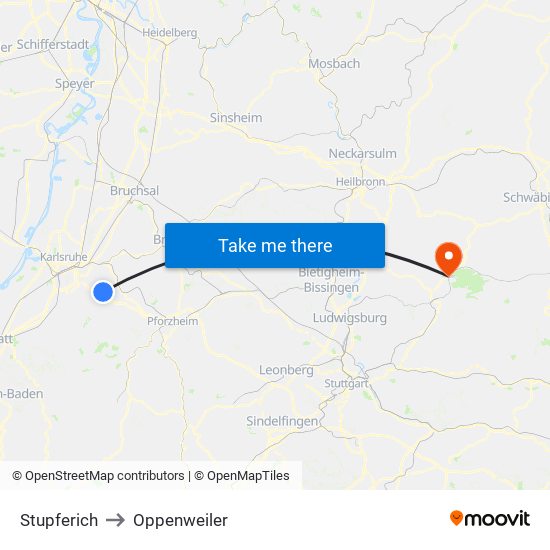 Stupferich to Oppenweiler map