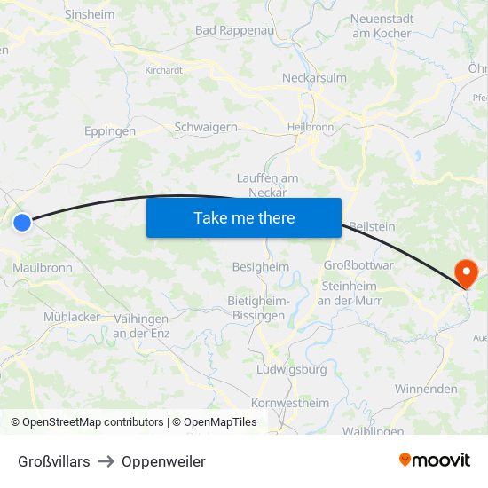 Großvillars to Oppenweiler map