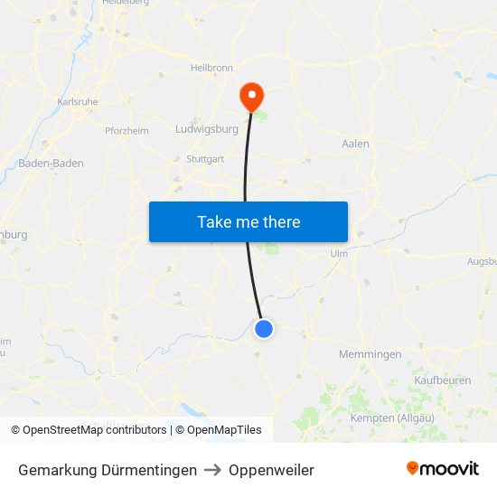 Gemarkung Dürmentingen to Oppenweiler map