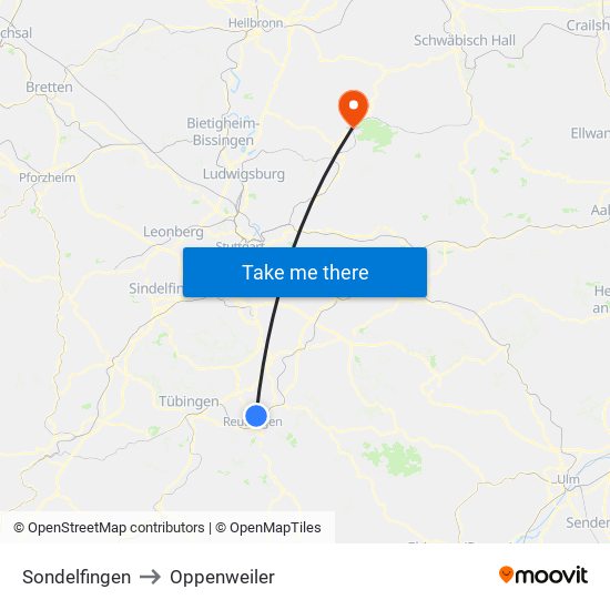 Sondelfingen to Oppenweiler map