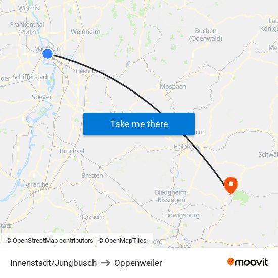 Innenstadt/Jungbusch to Oppenweiler map