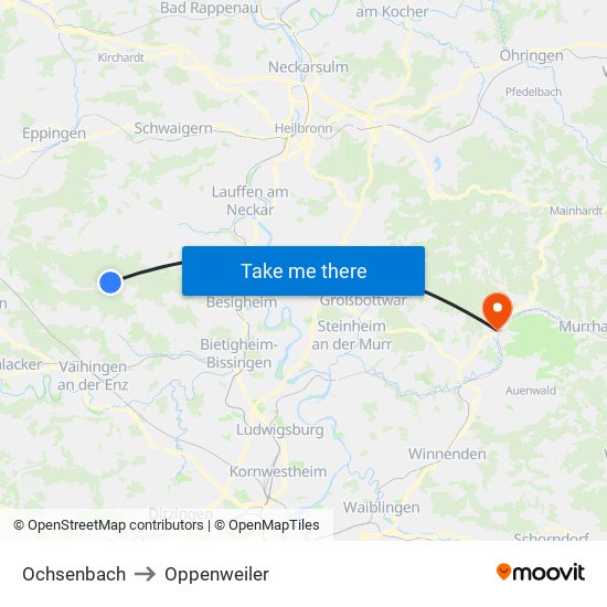 Ochsenbach to Oppenweiler map