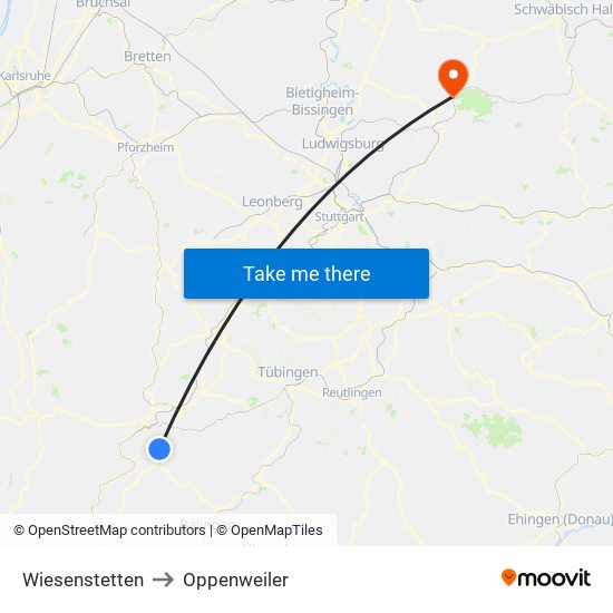 Wiesenstetten to Oppenweiler map