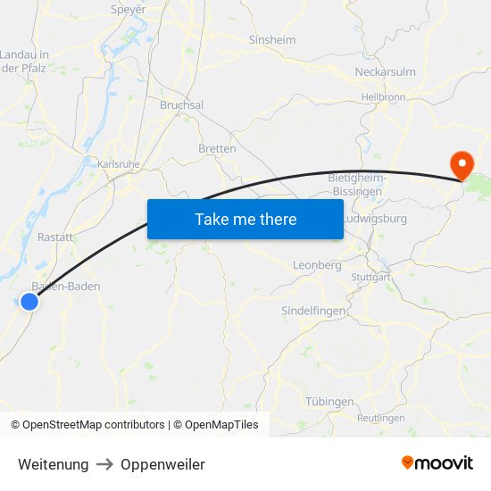 Weitenung to Oppenweiler map