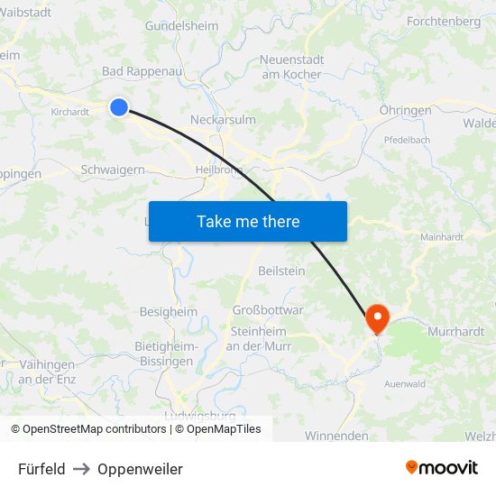 Fürfeld to Oppenweiler map