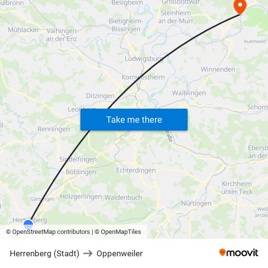 Herrenberg (Stadt) to Oppenweiler map