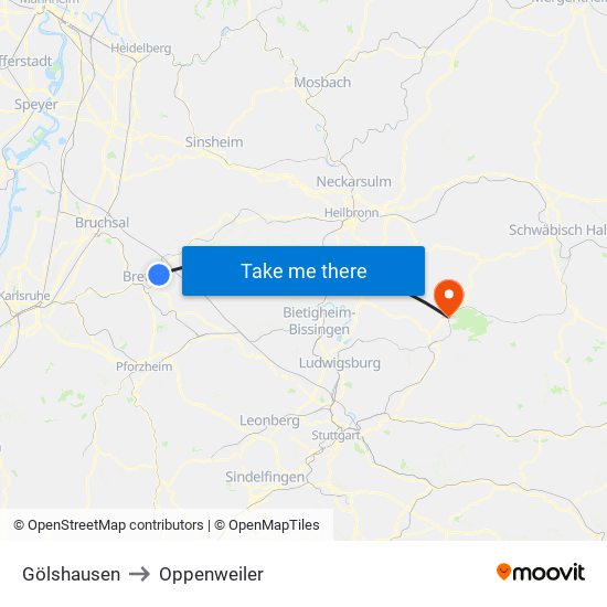 Gölshausen to Oppenweiler map