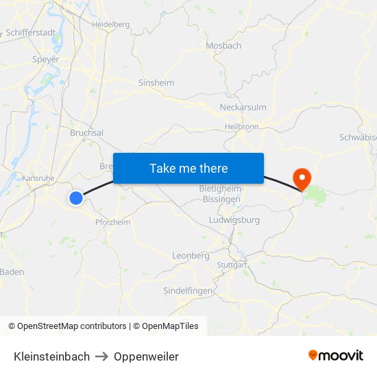Kleinsteinbach to Oppenweiler map