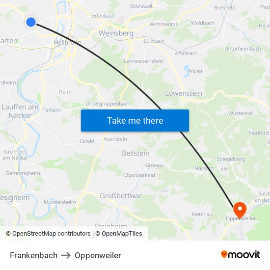 Frankenbach to Oppenweiler map