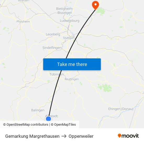Gemarkung Margrethausen to Oppenweiler map