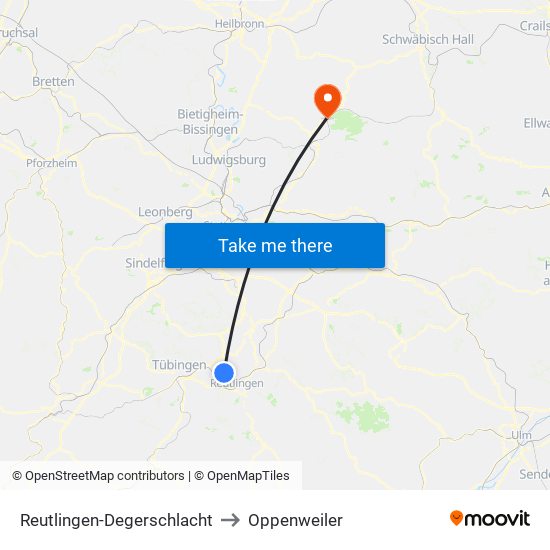 Reutlingen-Degerschlacht to Oppenweiler map