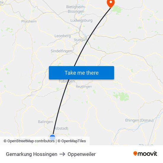 Gemarkung Hossingen to Oppenweiler map