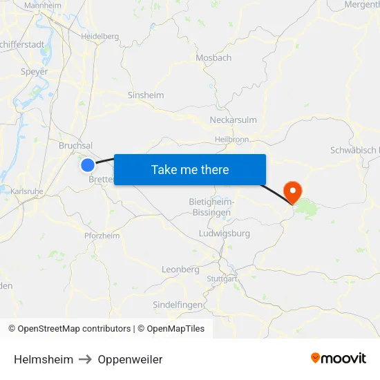 Helmsheim to Oppenweiler map