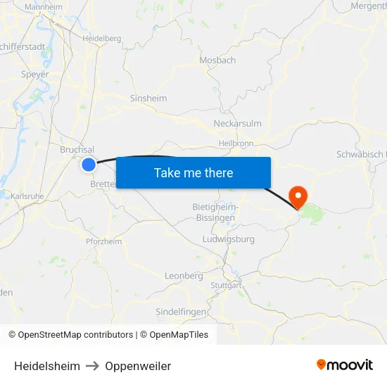 Heidelsheim to Oppenweiler map