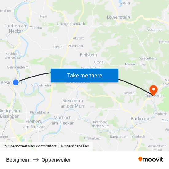 Besigheim to Oppenweiler map