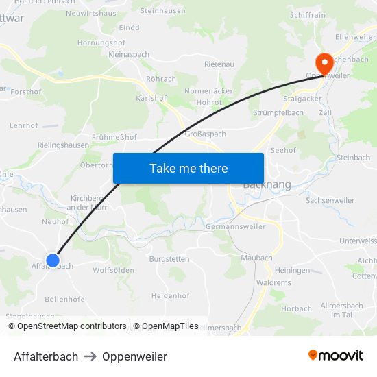 Affalterbach to Oppenweiler map