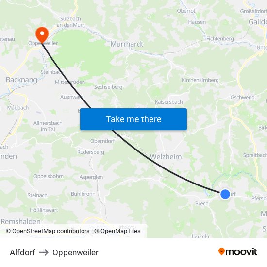 Alfdorf to Oppenweiler map