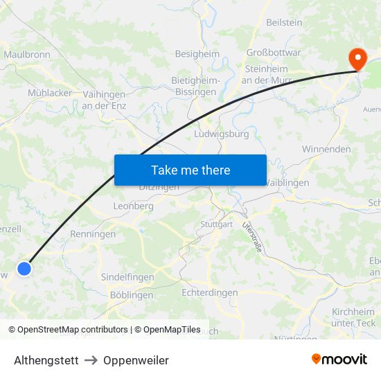 Althengstett to Oppenweiler map